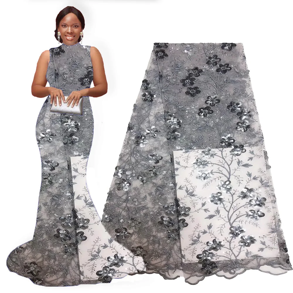 Нигерийские кружевные ткани 2020 высококачественные темно-синие с вышивкой и