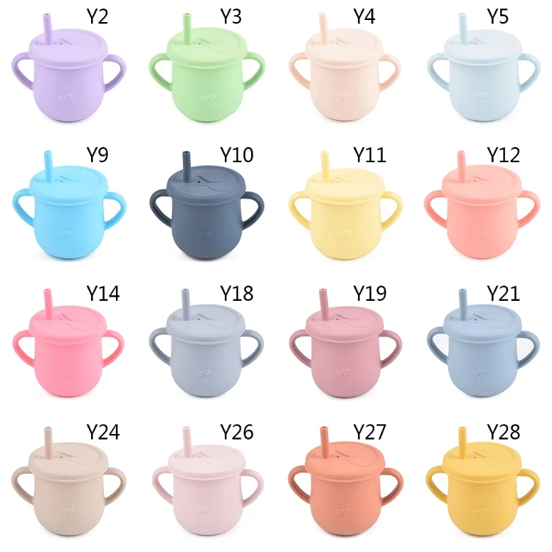 

1 Pc Baby Feeding Straw Cup Infants Toddler Learning Drinking Silicone Sippy Mug Portable Double Handle Drinkware