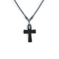 men women black hematite cross pendant necklace original lift energy bucket natural stone beaded stand necklaces choker jewelry
