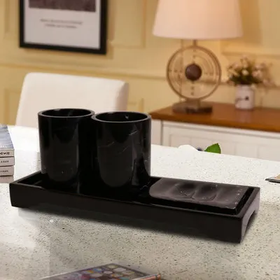 

Black marble bathroom tray, resin toothbrush holder, soap dispenser, soap tray, men's bathroom accessories kit, home decorations