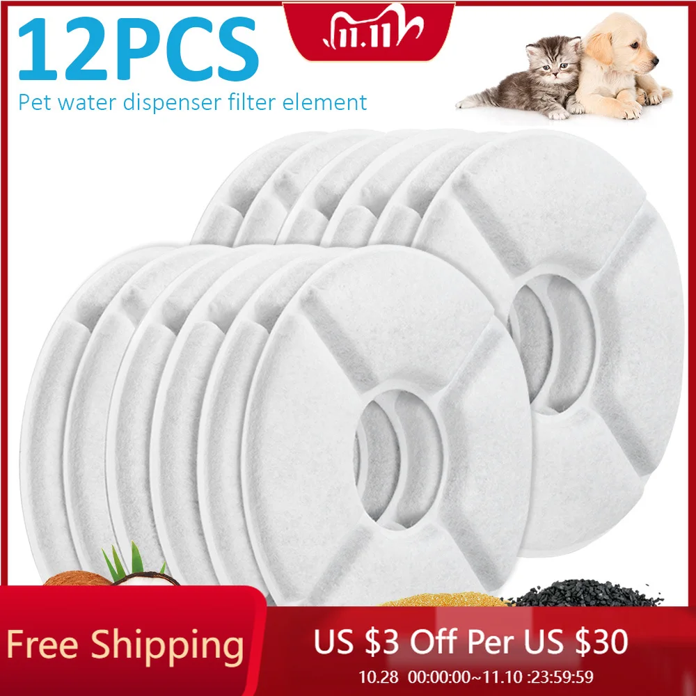 

12pcs Replaced Activated Carbon Filter For Pet Dog Round Fountain Dispenser Water Charcoal filters Dispenser Compatible Cats Dog