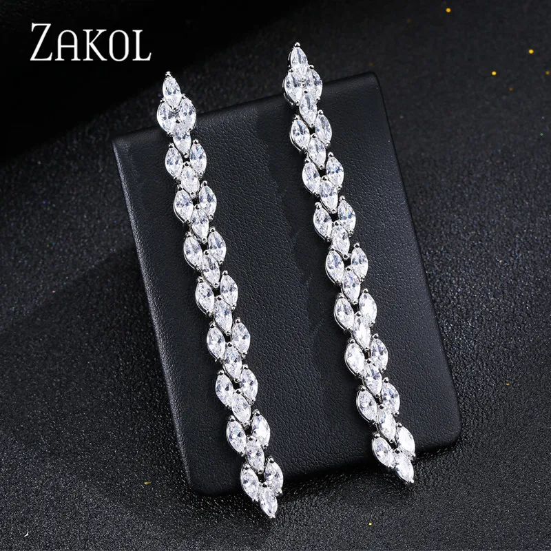 ZAKOL Модный свадебный комплект ювелирных изделий с белым листом ожерелье