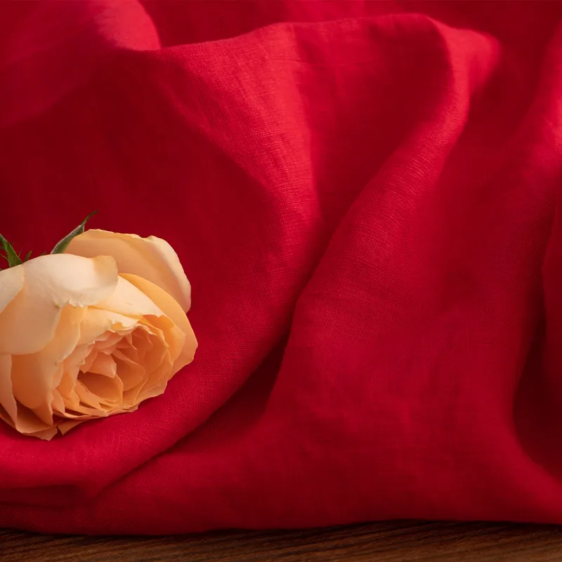 Качественная льняная ткань красивый красный гранат материал модное платье брюки