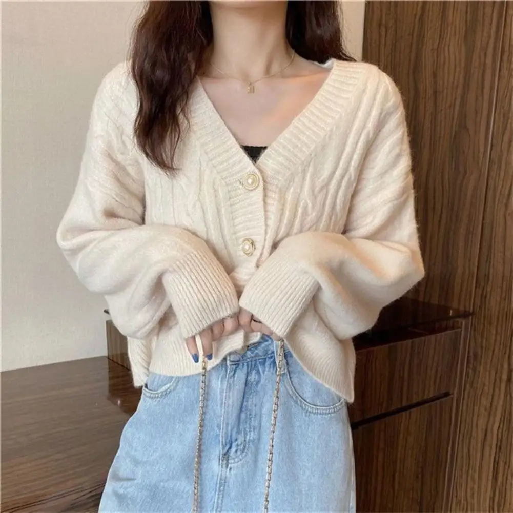 

Women V-Neck Knitted Cardigan Sweater Jacket Soft Multi Colors Loose Long Sleeve Soft Single Breasted Knitted Cardigan for Daily