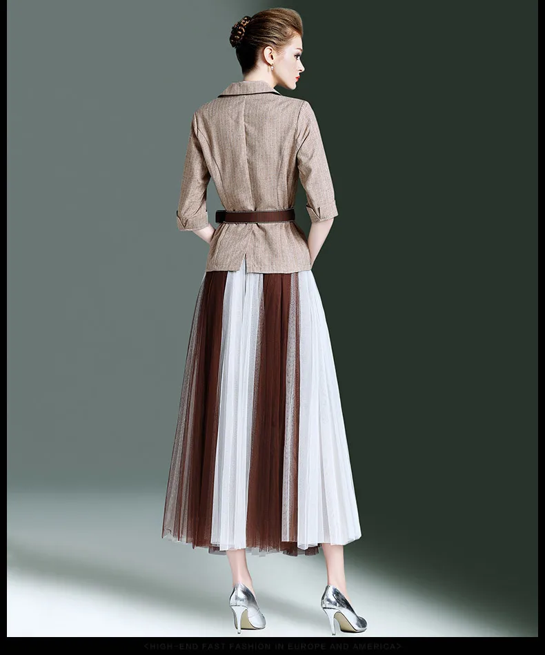 Женский костюм 2020 комплект из двух предметов Блейзер сетчатая плиссированная