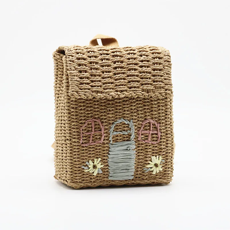 

Straw Women's Bag Mini New Cute Cartoon Small House Woven Backpack Children's Straw Woven Small School Bag Fashion Coin Purse