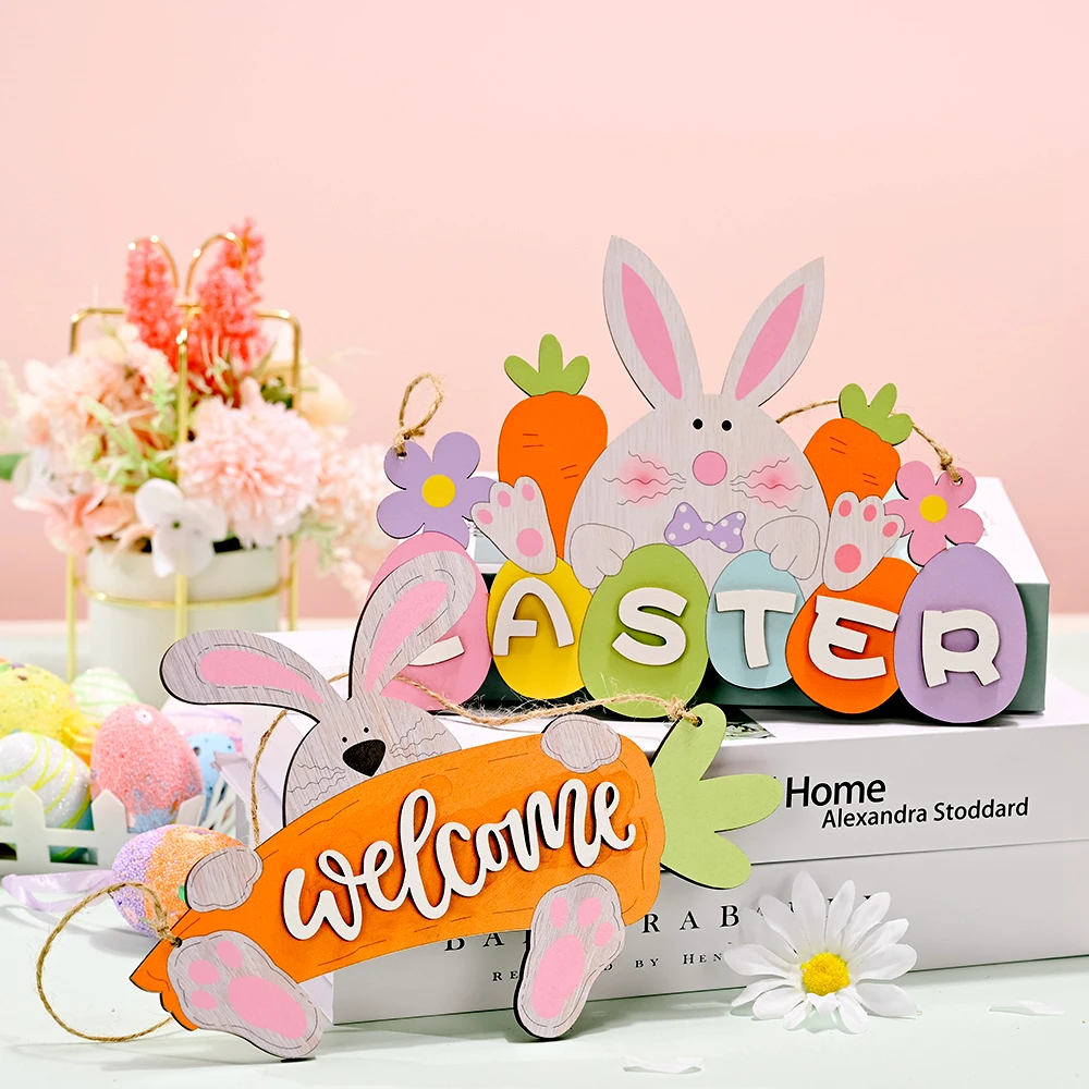 

LuanQI Beautiful Easter Spring Decoration Easter Wooden Pendant For Home Bunny Egg Chick Door Ornament Rabbit Easter Party Decor