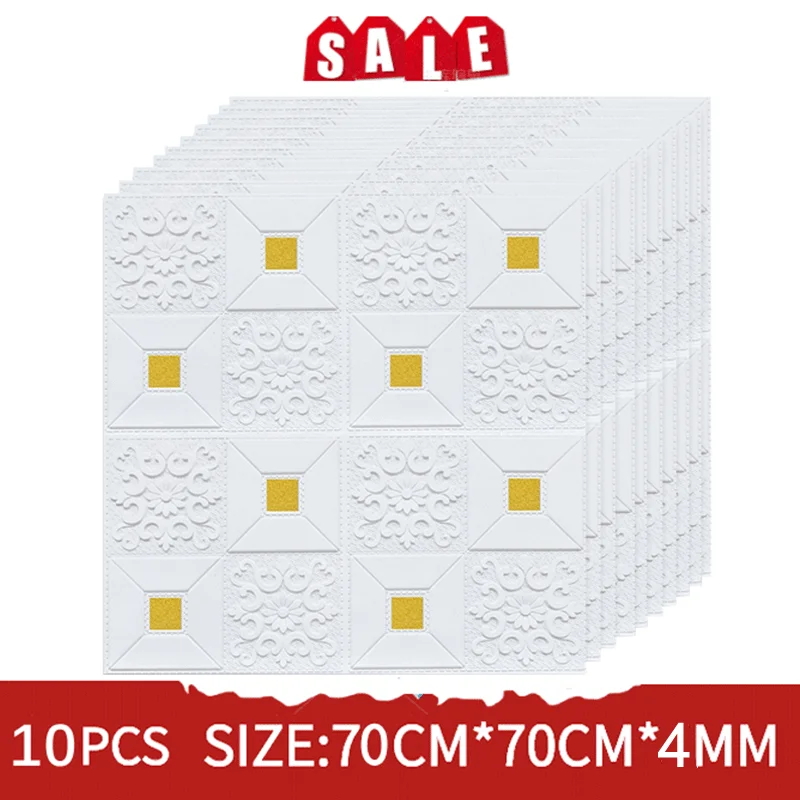 

10Pcs 3D Wall Stickers Waterproof Self-Adhesive Panels Soft Panels 3D Self-Adhesive Wallpaper Home Decoration