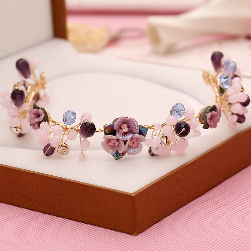 Ручная работа имитация жемчуга церемониальный цветок тиара головная повязка