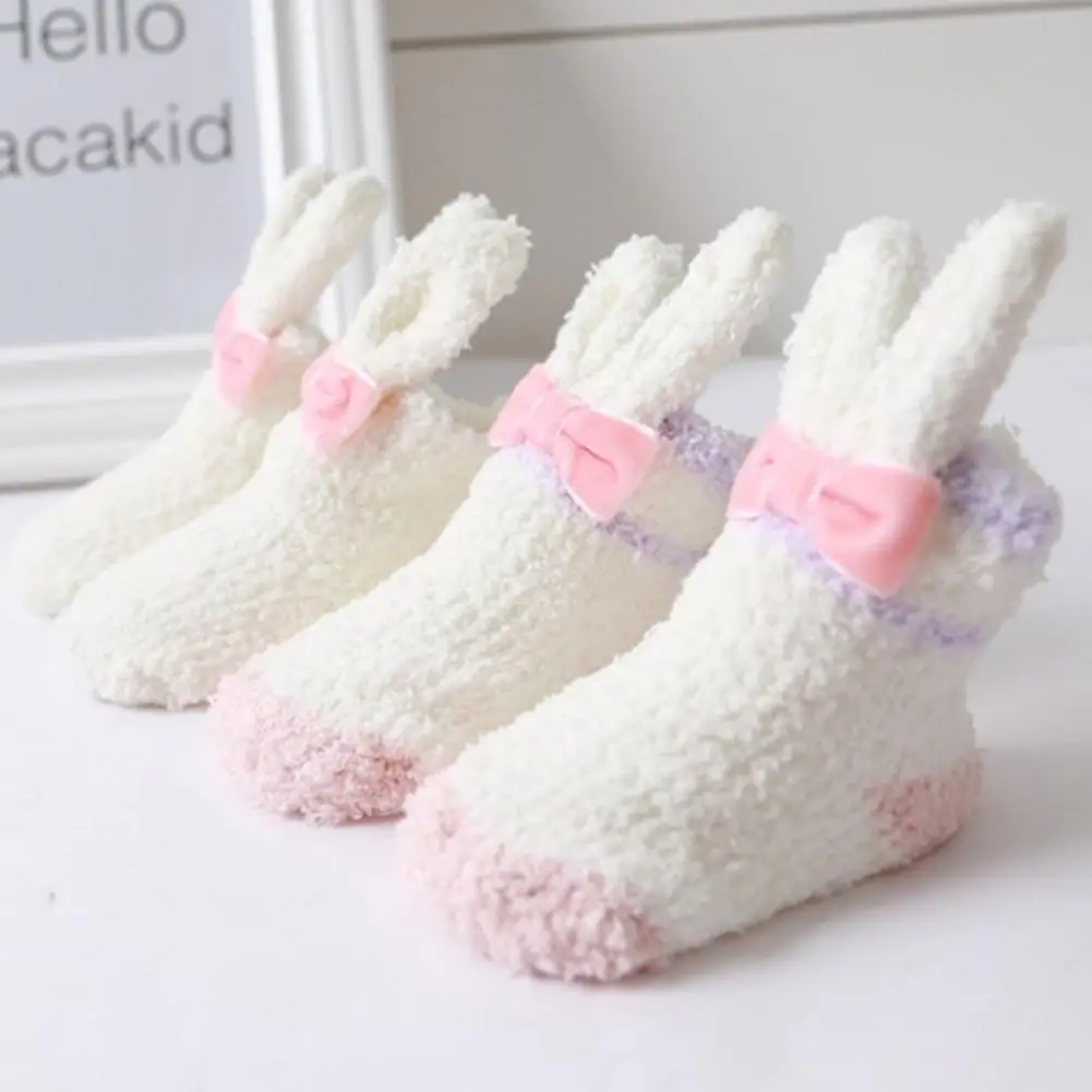 Soft Cotton Child Socks Cute Rabbit Animal Baby Girl Boy Warm Coral Fleece Stretch Anti-slip Floor Stockings Christmas Gift | Детская