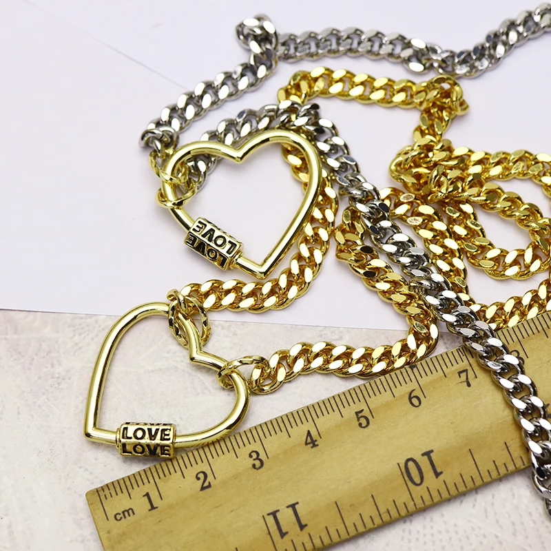 

5 strands Link chain Metal necklace Handmade jewelry necklace for women Heart shape pendants fashion accessories 6244