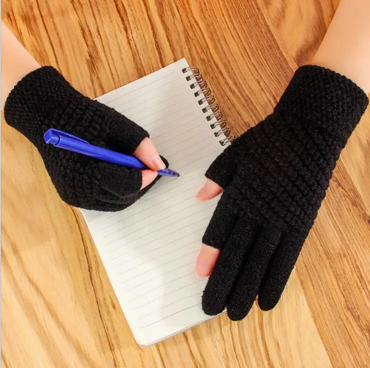 

Half-finger Gloves for Men and Women To Keep Warm In Winter, Thick Knitted Woolen Yarn Leaking Two Fingers for Playing Games