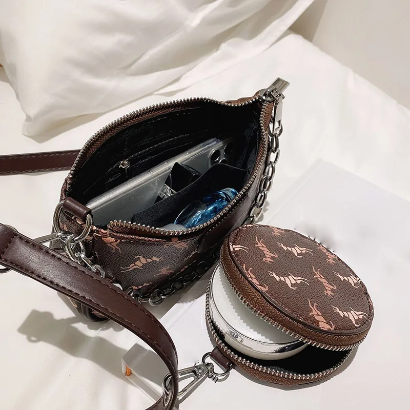 

2Pcs Set PU Leather Crossbody Bags For Women 2020 Fashion Elegant Shoulder Handbag Printed Design Chain Clutch Bag Female Purse