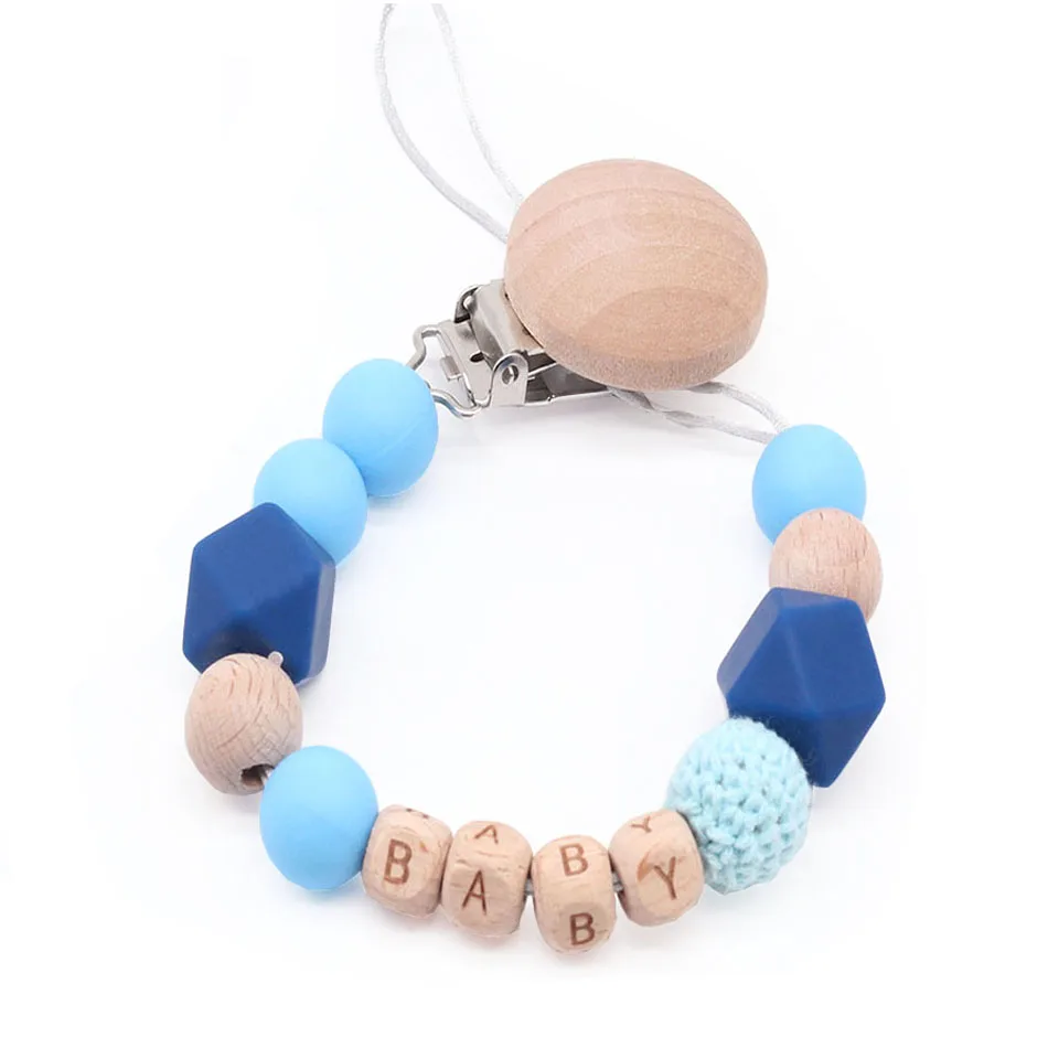 Персонализированная Детская Соска с именем клипса из силикона Буковые бусины