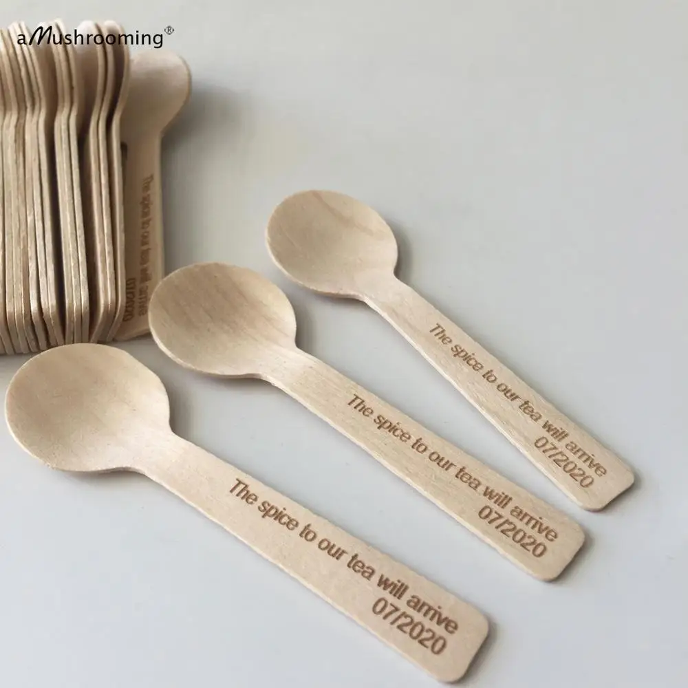 Одноразовые мини ложки персонализированные березовые деревянные десертные 100