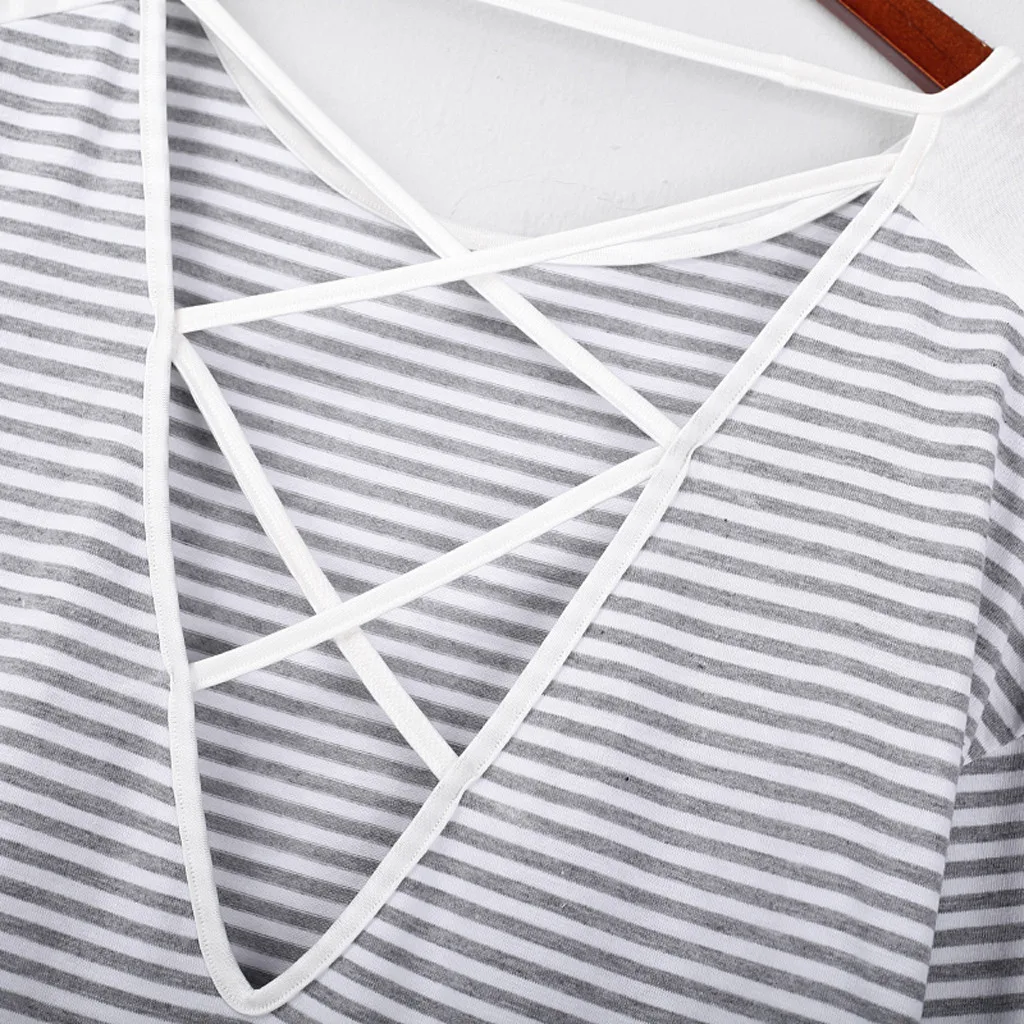 Весенне-осенние женские футболки SAGACE в полоску с круглым вырезом открытой спиной