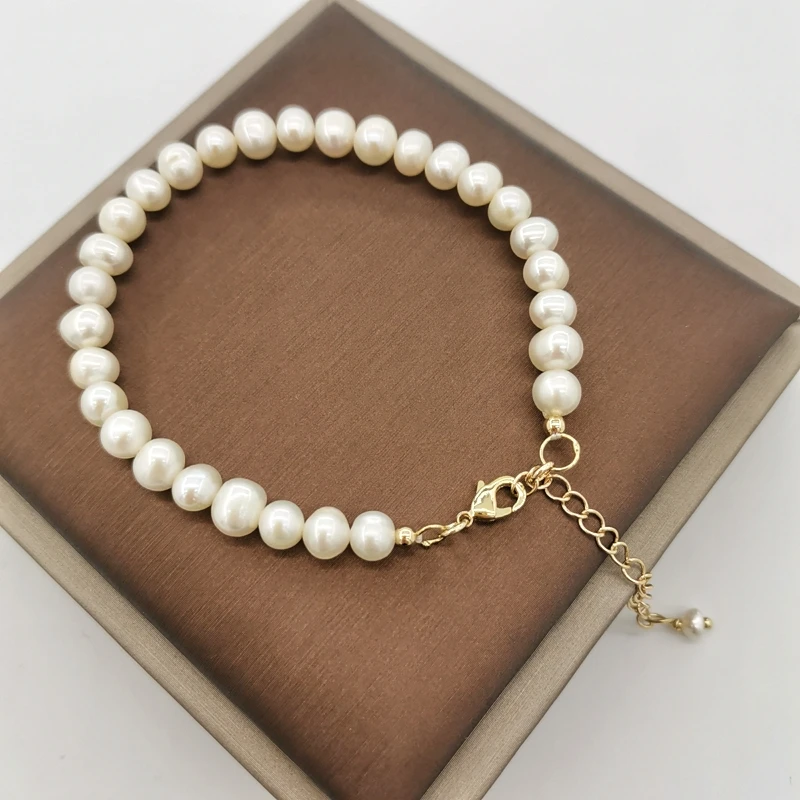 

6 мм круглый натуральный пресноводный жемчуг браслет из бисера, 14K, покрыто золотом, регулируемая цепь с белым жемчугом и нежный браслет "Бохо" Mujer
