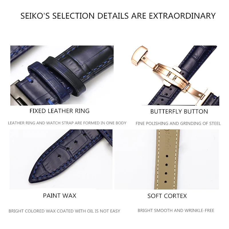 Leather strap 12-22mm universal watch four-color butterfly buckle steel buckle  strap wrist strap + tools
