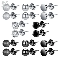zs 8 pairslot 6mm round cz crystal earring set 20g stainless steel stud earrings silverblack color ball helix conch piercings