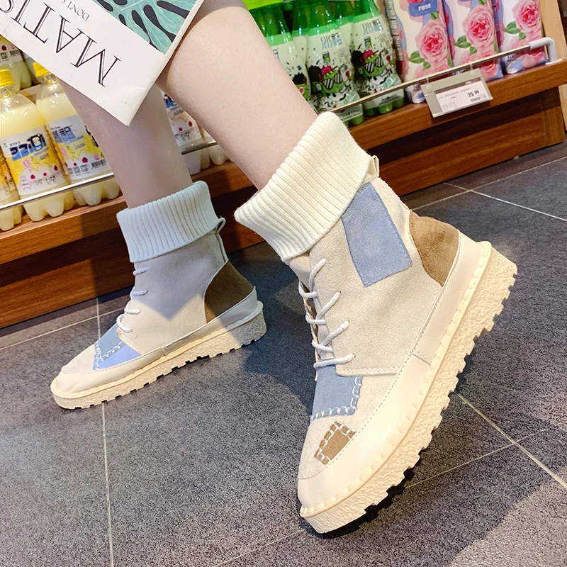 Популярные осенне зимние сапоги с высоким берцем Женские замшевые парусиновые