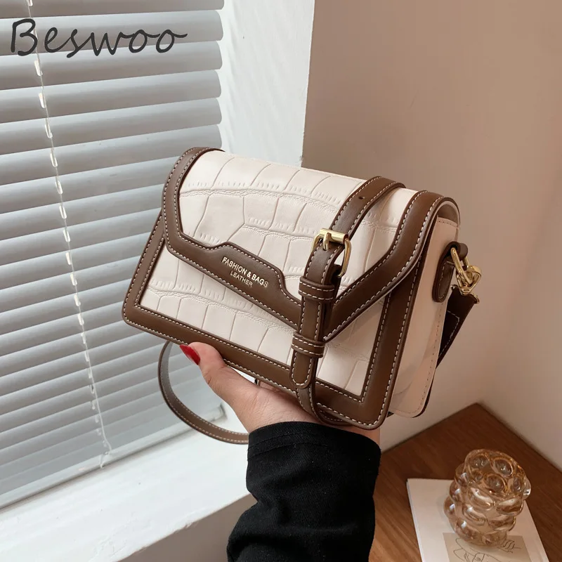 

Fashion 2021 New Bags for Women Stone Print Leather Designer Bags Diagonal Flap Female Bag High Quality Textured Shoulder Bag