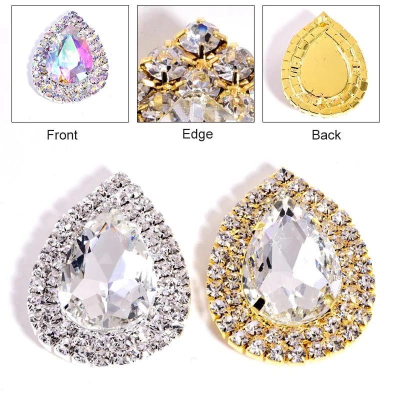 Стразы с прозрачными краями AB для пришивания 13x18 мм 20 шт.|sew on rhinestone|sew oncrystal clear ab |