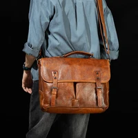 handmade vegetable tanned cowhide mens shoulder bag leather mens computer handbag casual retro briefcase messenger bag