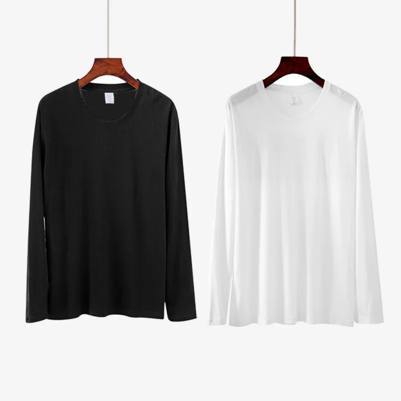 

Женская рубашка с длинным рукавом Осень-зима 2021 Тяжелая Однотонная рубашка из чистого хлопка 220 г с круглым вырезом топ для пары