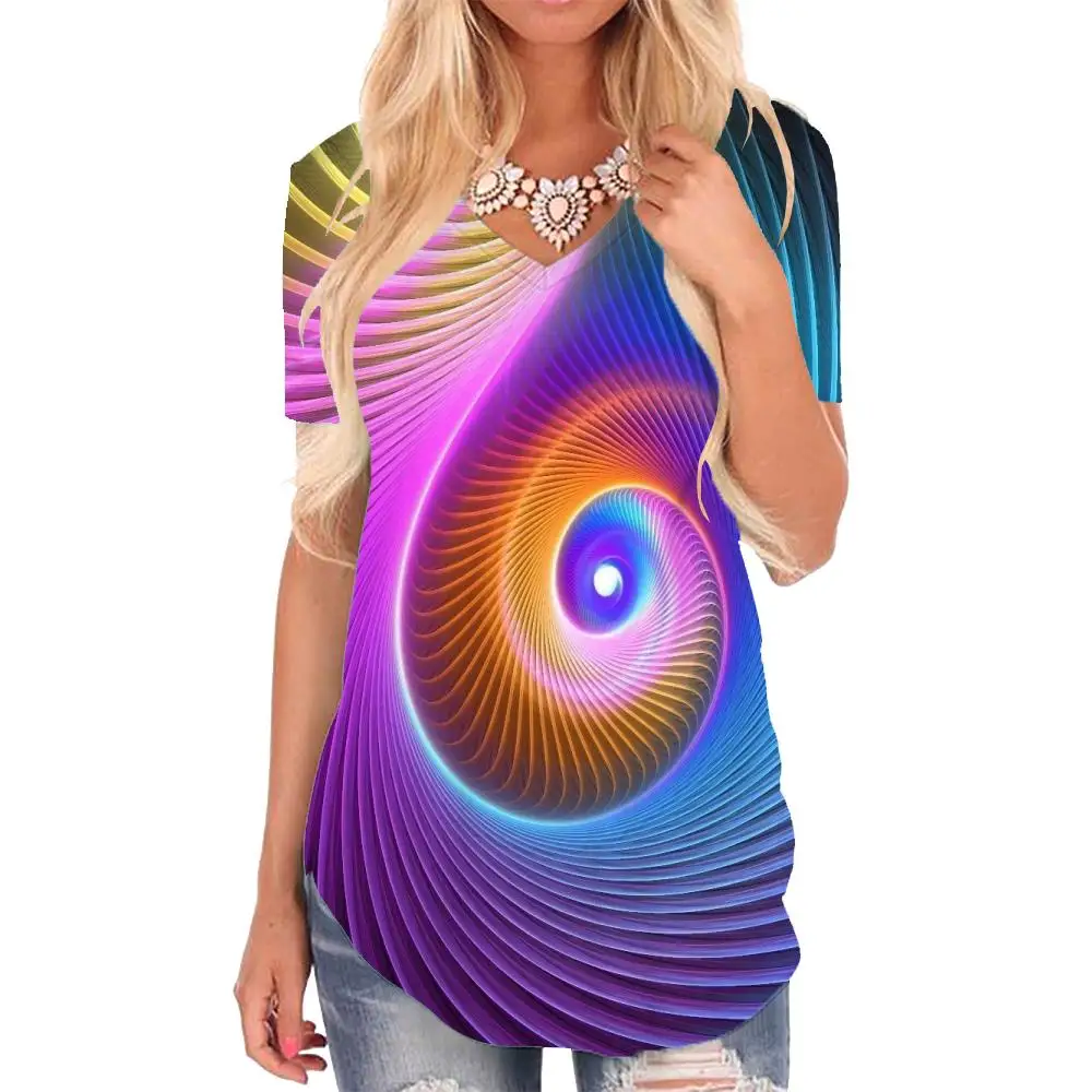 

Giyu Brand Colorful T Shirt Women Dizziness T-shirts 3d Abstract V-neck Tshirt Psychedelic Funny T shirts Womens Clothing