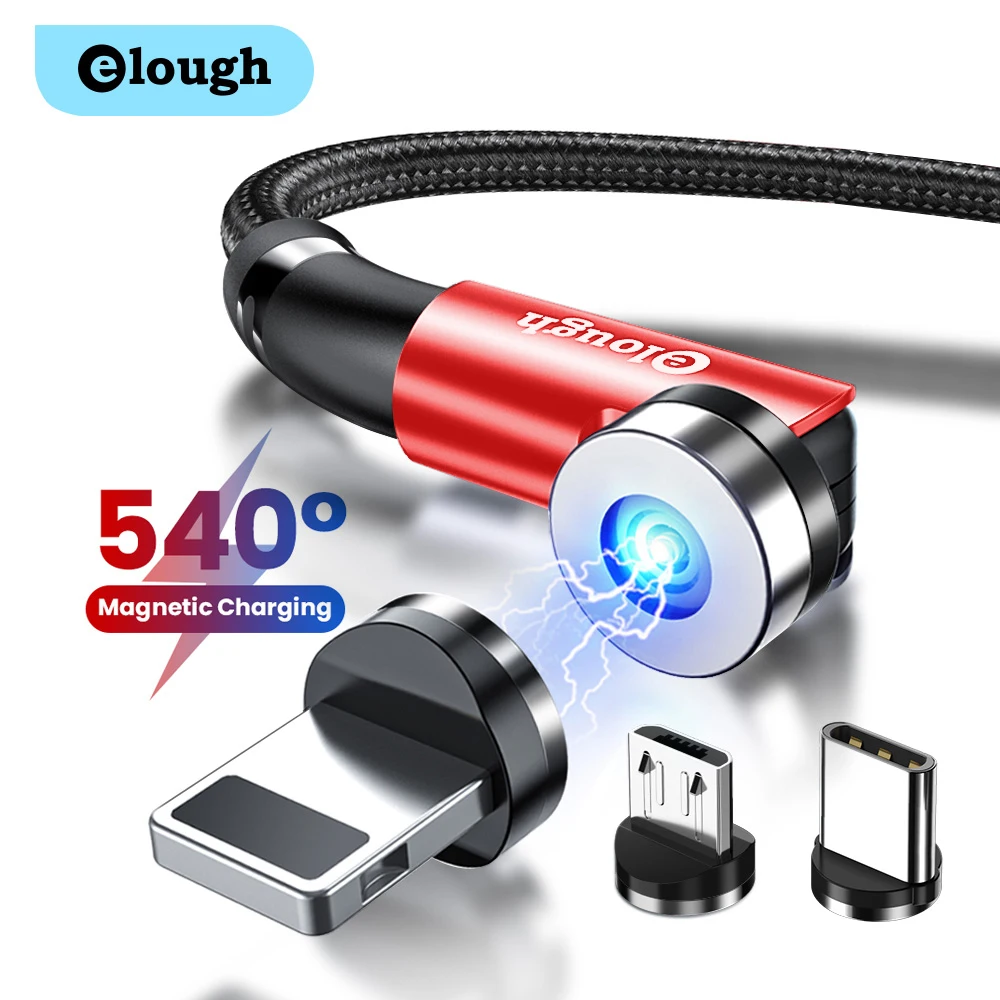 Вращающийся на 540 градусов Магнитный кабель Elough, usb-кабель для быстрой зарядки, Тип c, светящийся кабель, usb-кабель для iPhone, Samsung, Xiaomi, магнитное ...