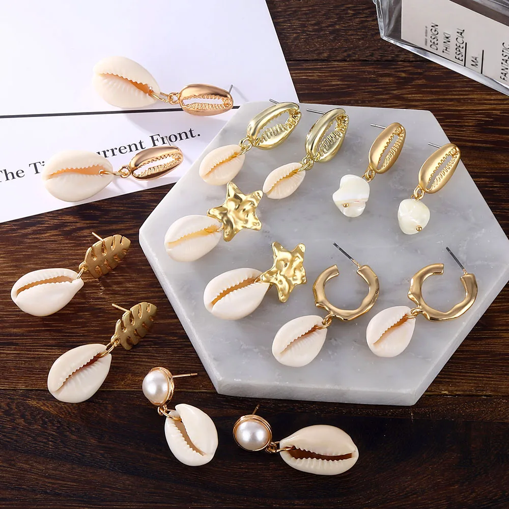 Женские серьги в виде морских ракушек Золотые серьги-подвески богемном стиле