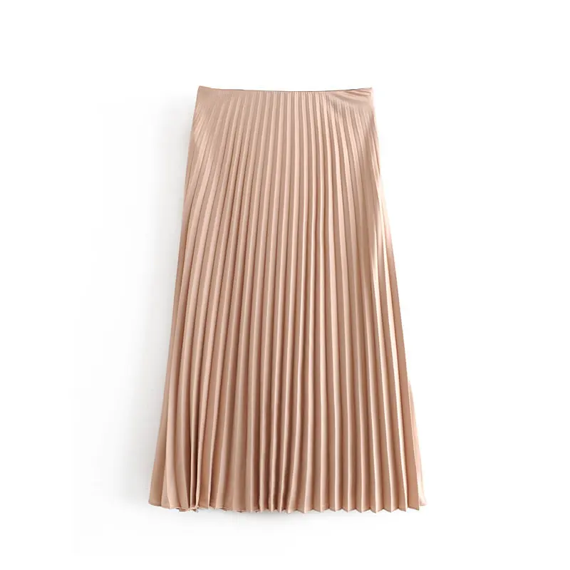 Весна осень модные женские Высокая талия плиссированные сплошной цвет Половина