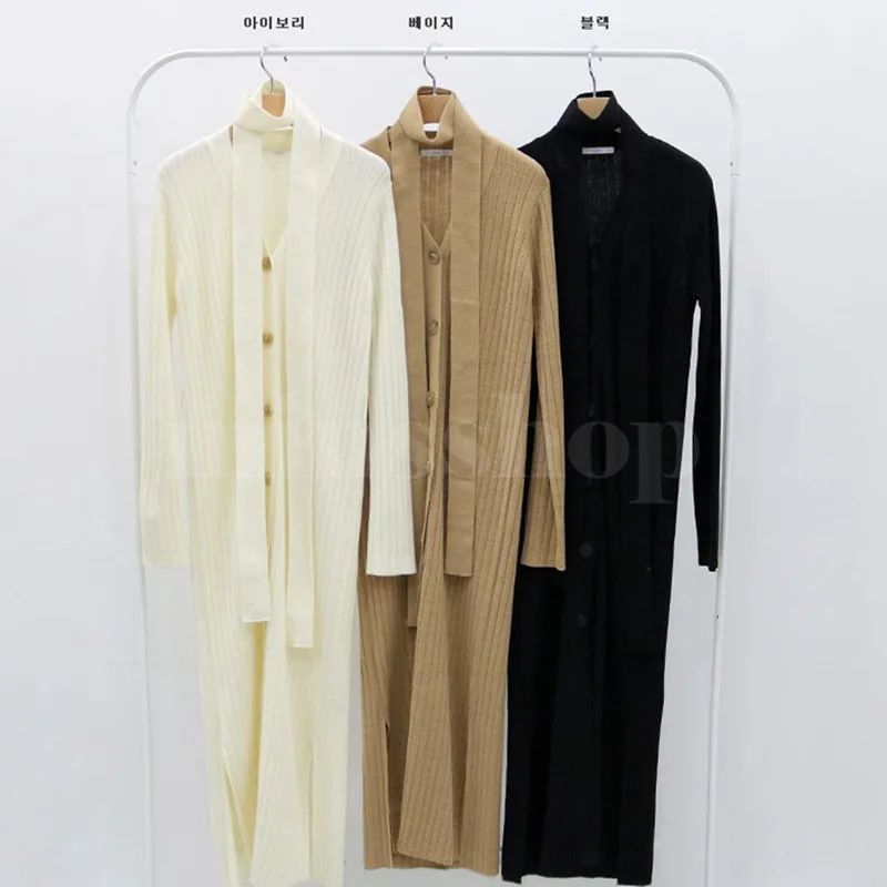 

2019 Autumn Korean Fashion Knitted Dress Sexy V-neck Single-breasted Cardigan Dress Slim Bodycon Side Split Long Sweater Dress