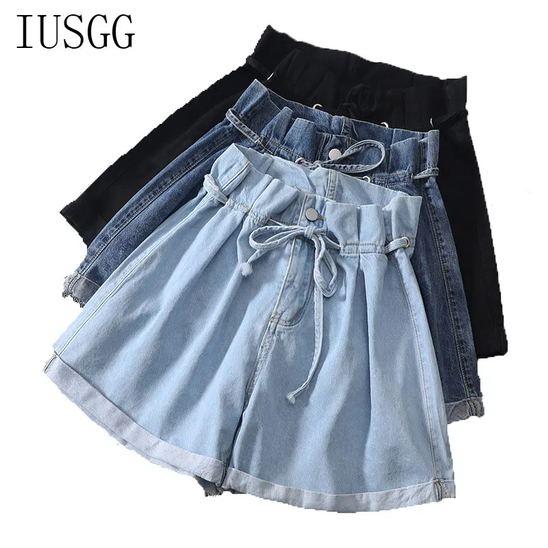 

Модные женские джинсовые шорты с высокой талией, летние свободные джинсовые шорты с высокой талией, тонкие широкие женские джинсовые шорты