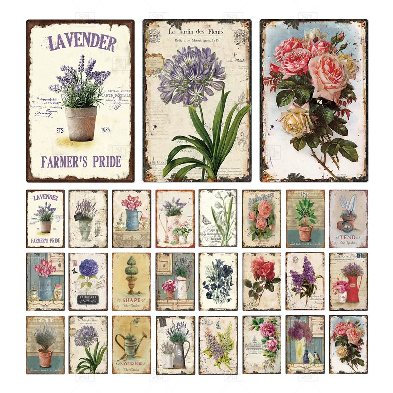 Металлический постер с цветами табличка винтажный металлический знак жестяной