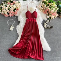 french style midriff outfit tube top dress summer new elegant socialite high end pleated strap dress fashion formal dress