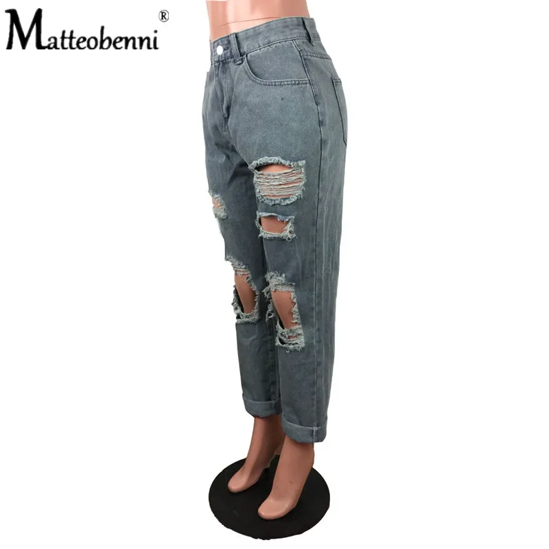

Sexy Knee Big Hole Ripped Distressed Jeans For Women High Waist Boyfriend Jeans Destroyed Denim Jeans Woman Broken Denim Pants