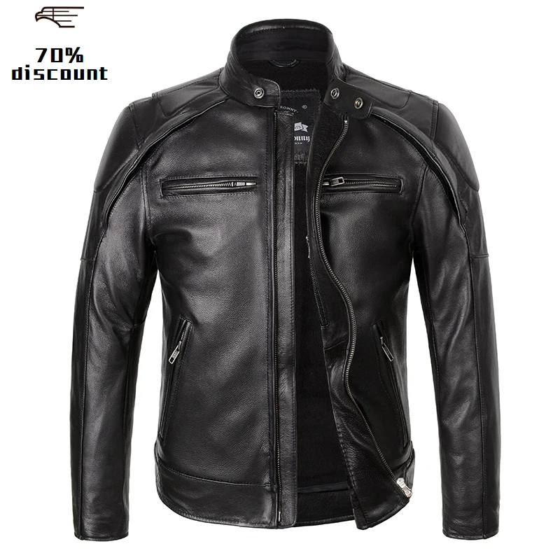 Мужская Байкерская кожаная куртка размера плюс XXXL из натуральной толстой