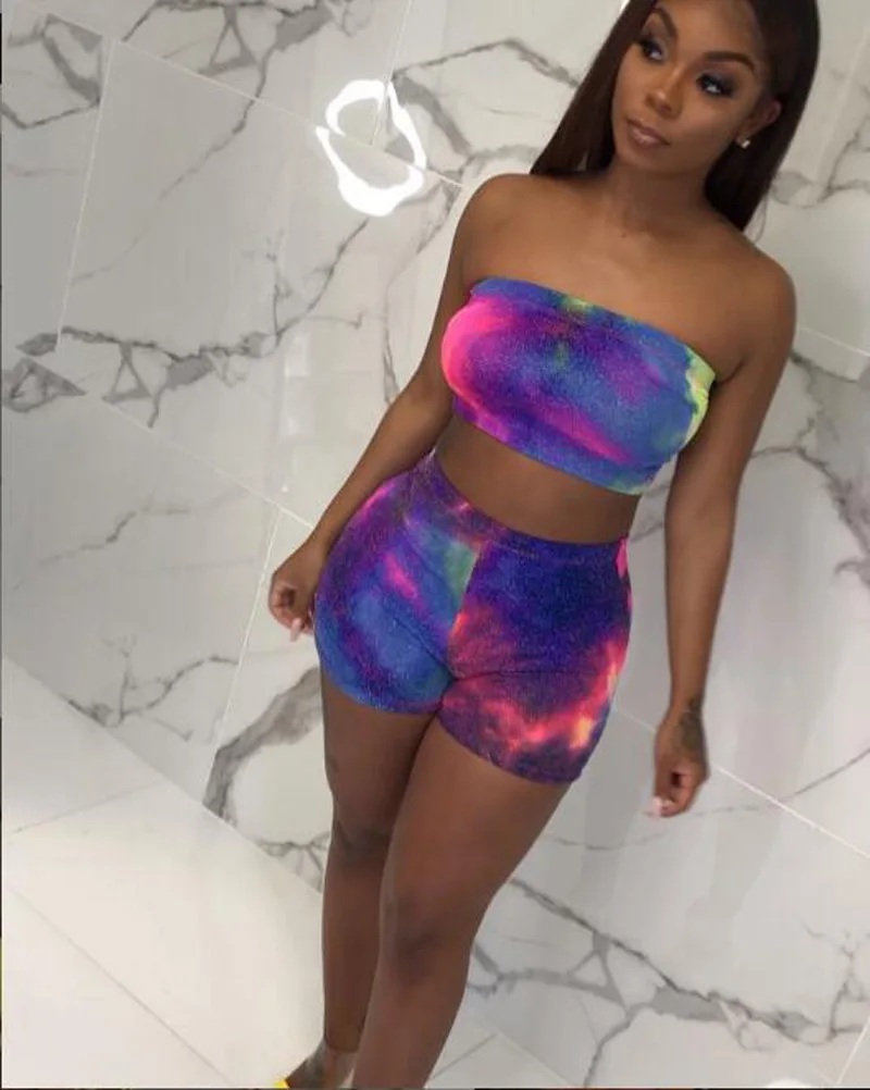 Комплект из 2 предметов женская летняя одежда укороченный Топ без бретелек и