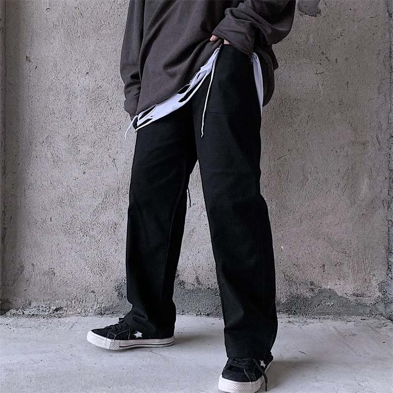 Capris casual style ins New korean Women's clothing harajuku ulzzang solid high weide leg pants BF loose movement fashion black | Женская