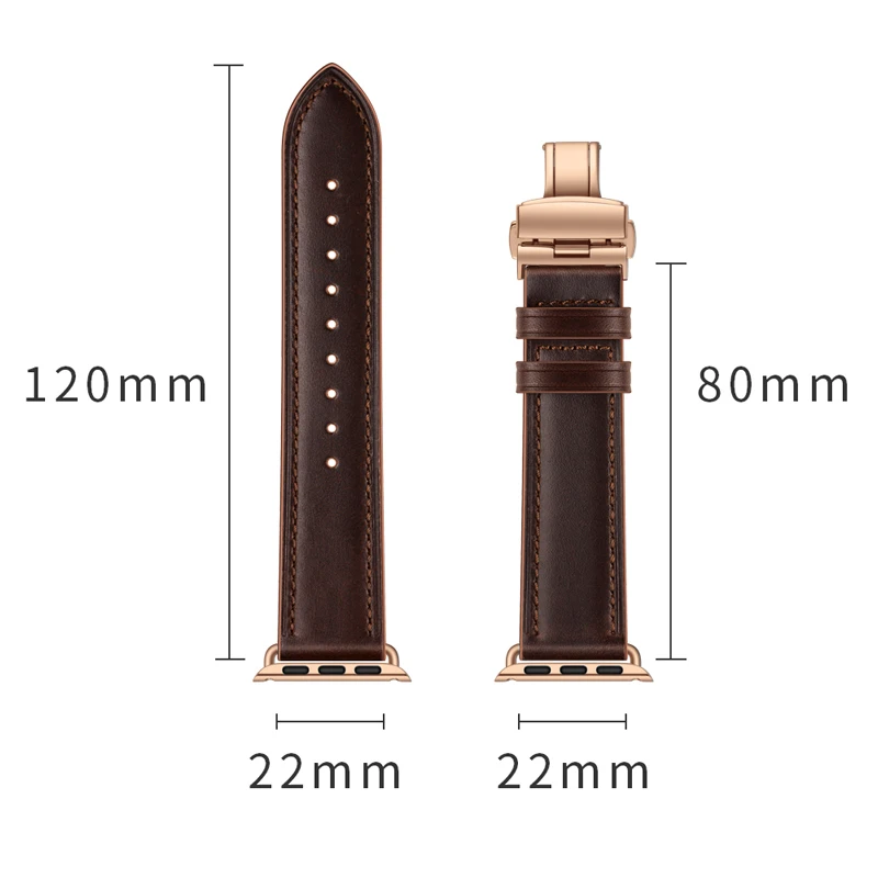 

Genuine Leather Strap for Apple Watch Band 42mm 44mm 38mm 40mm Iwatch Series 6/5/SE/4/3/2/1 Butterfly Buckle Bracelet Wristband
