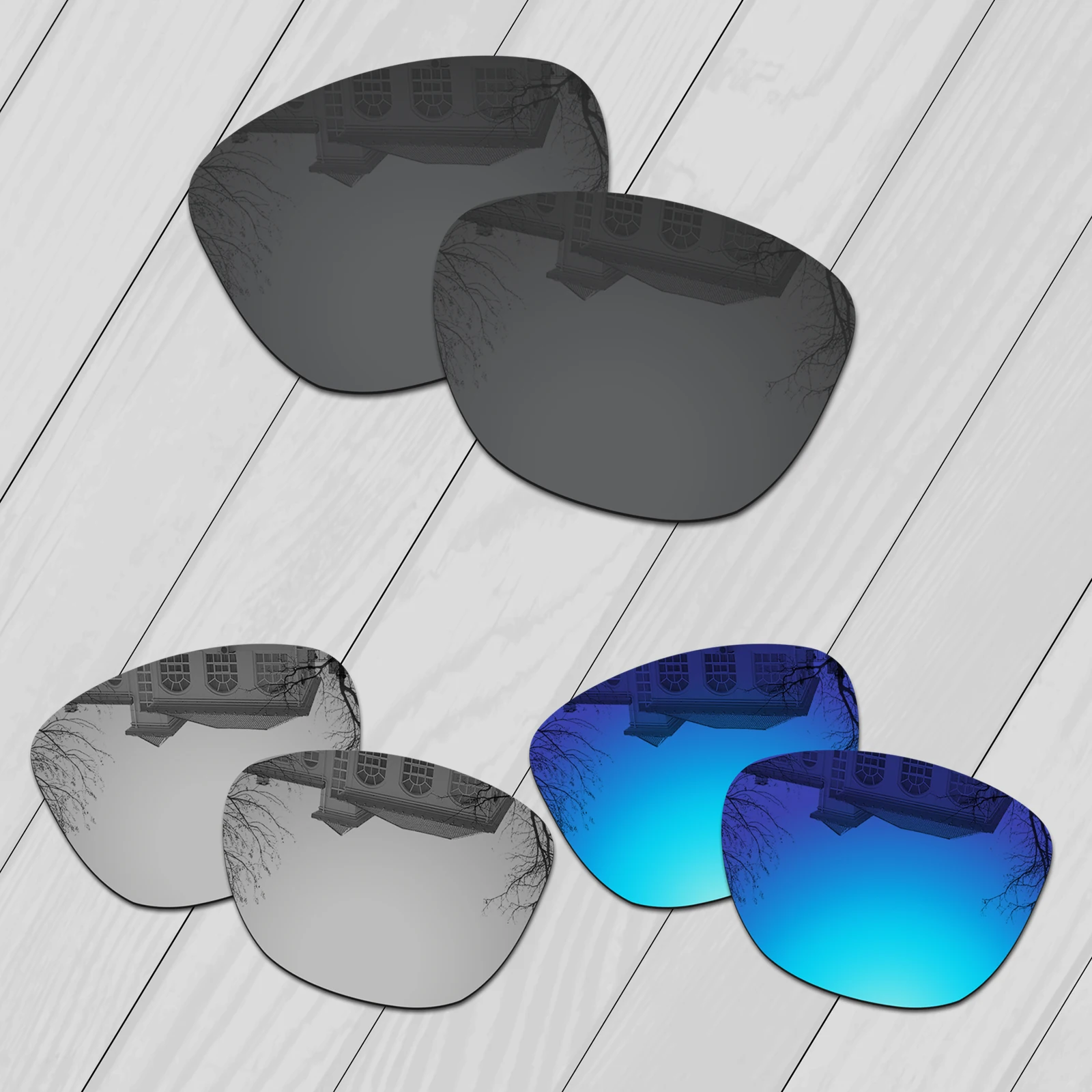 E.O.S 3 Pairs Black & Silver & Ice Blue Polarized Replacement Lenses for Oakley Jupiter Sunglasses
