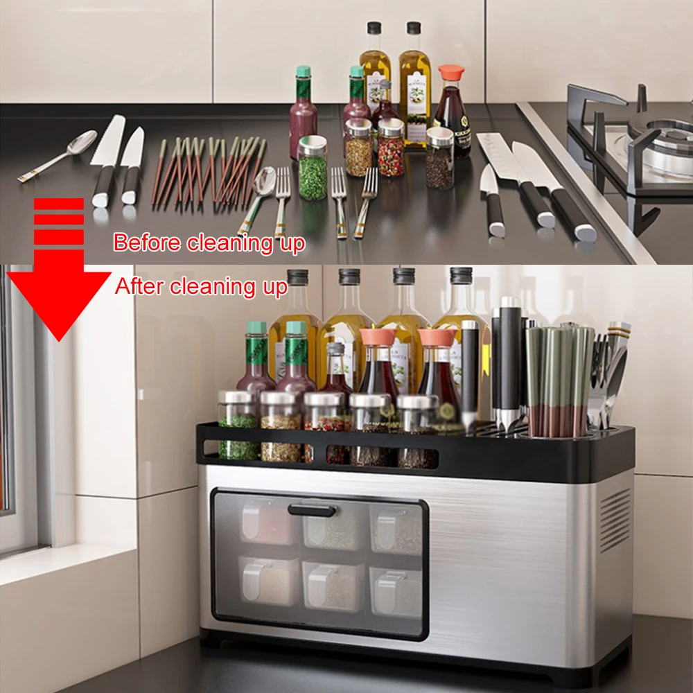 

Stainless Steel Multifunctional Kitchen Spice Storage Rack Jars Storage Flatware Set Knife Space Saving Kitchen Storage Rack