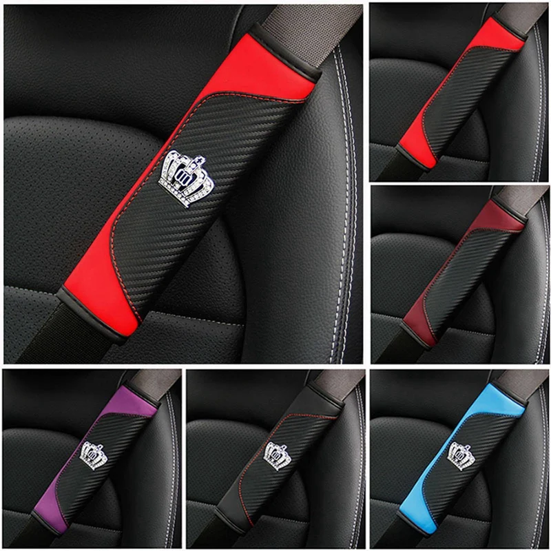 

PU Leather Car Seat Belt Cover With Crown Universal Auto Seat Belt Covers Shoulder Padding Protection Auto Interior Accessories