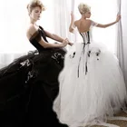 Готическое Черное и белое бальное платье на шнуровке, свадебное платье, фатиновые аппликации с открытыми плечами, свадебные платья принцессы, Новое поступление 2020