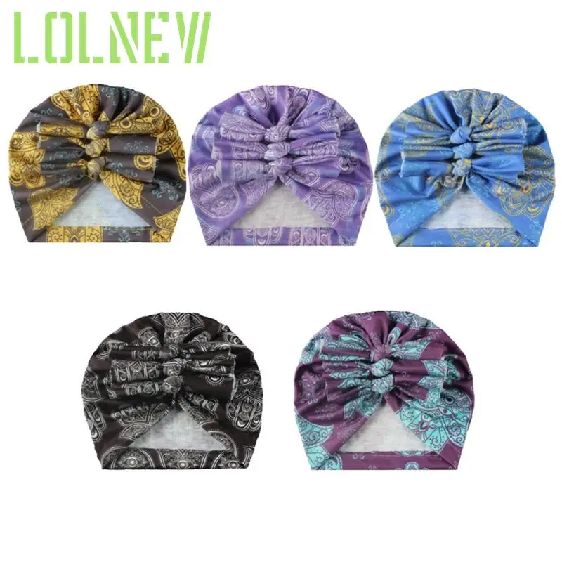 

Children's Elastic Hat Spring and Autumn New Baby Polyester Cotton Pleated Bow Turban Hat Baby Print Cap