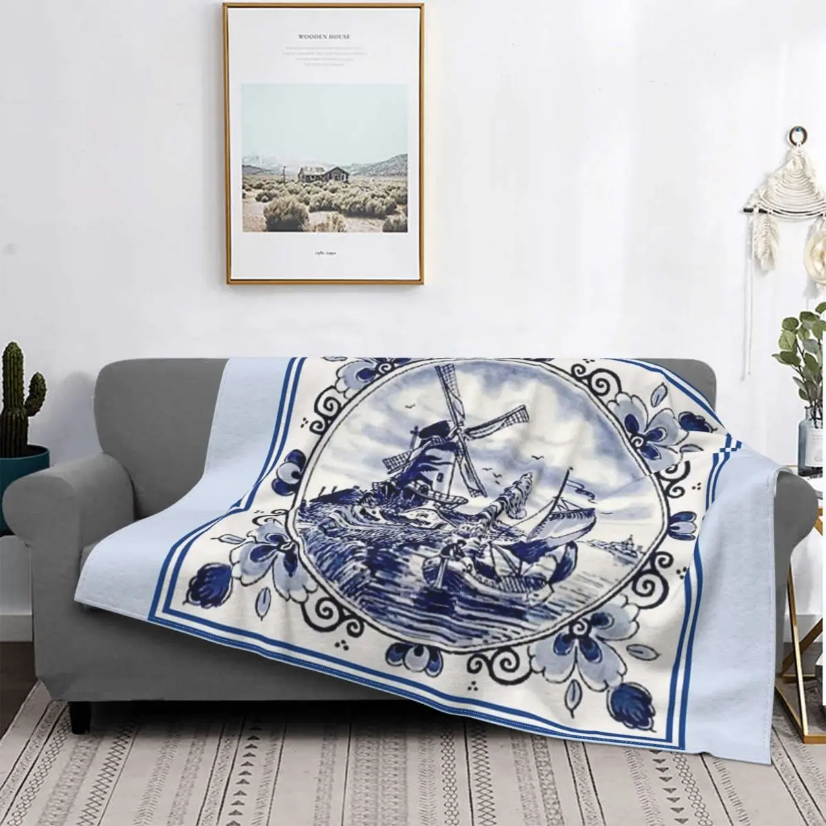 

Delft-Manta de molino de Wind Vintage, colcha de cama a cuadros, toalla de playa de verano, 220x240