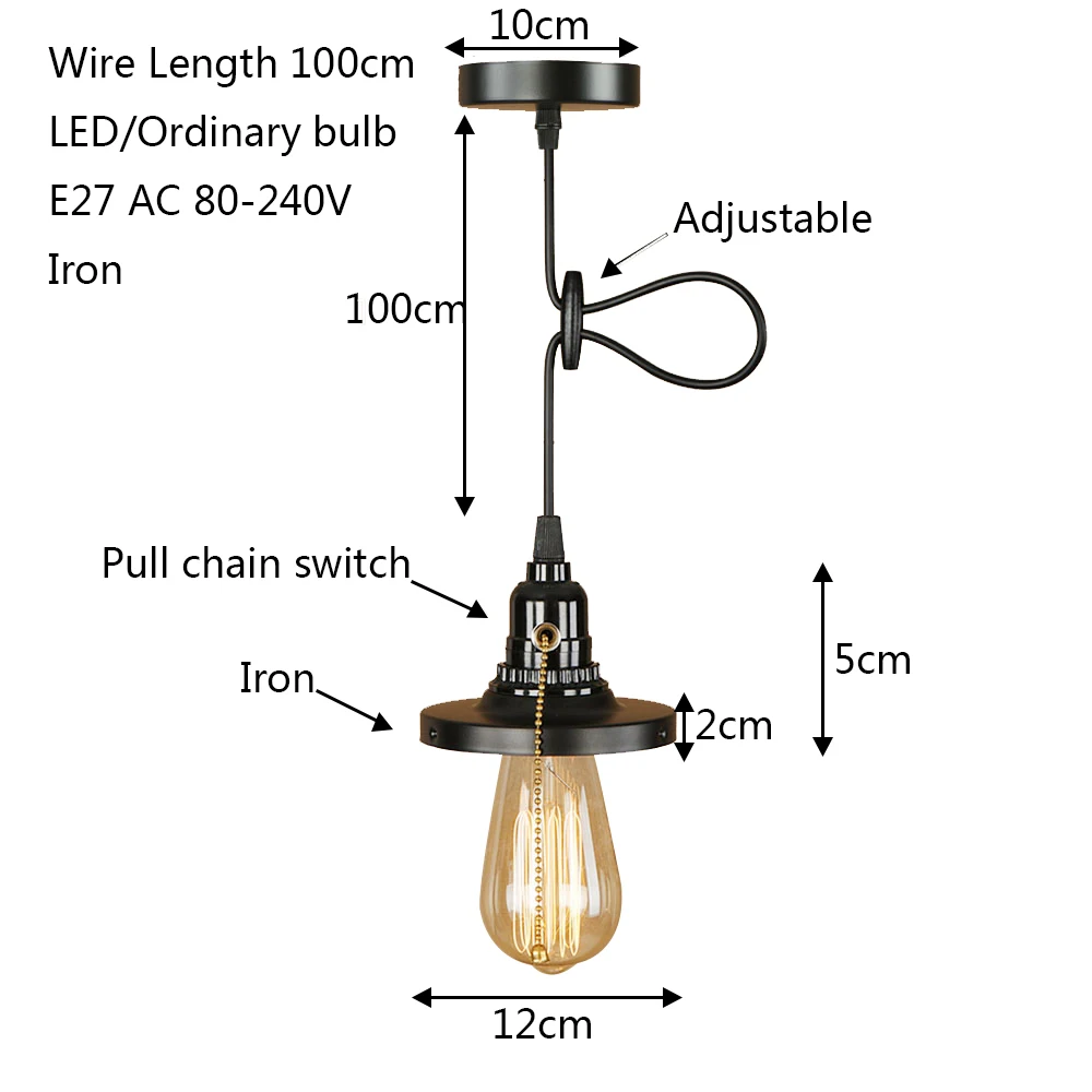 Подвесной светильник E27 в стиле лофт простой светодиодный с выключателем для