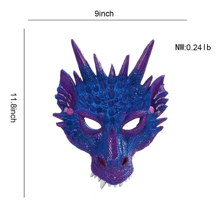 

4D Dragon Mask Half Face Mask ,Halloween Costume Party Cosplay Party Decoration Horns Devil Latex Cosplay Costume Props Masks