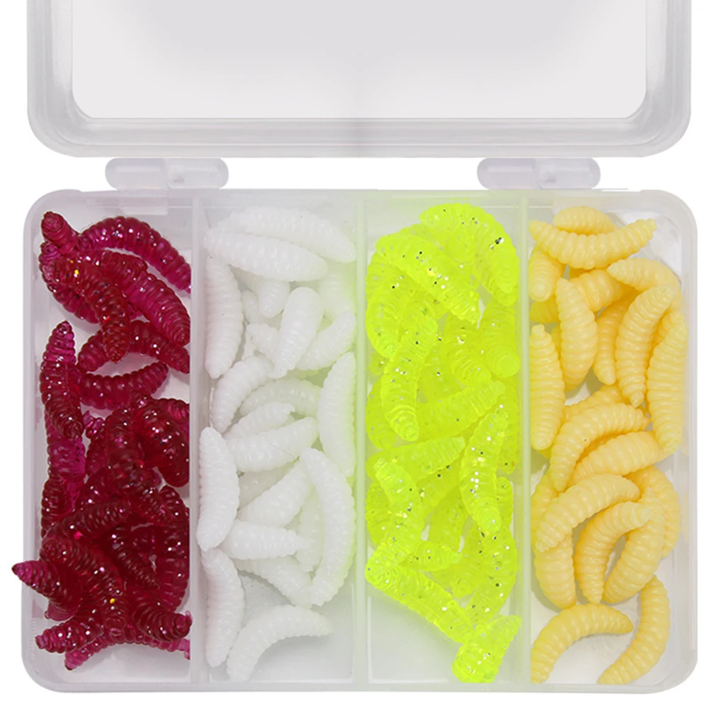 

100pcs 2.4cm Bionic Bait Artificial Fishing Lure Reusable PVC Soft Decoy Maggot Grub Lures Baits Worms Shrimp Iscas Pesca Tackle